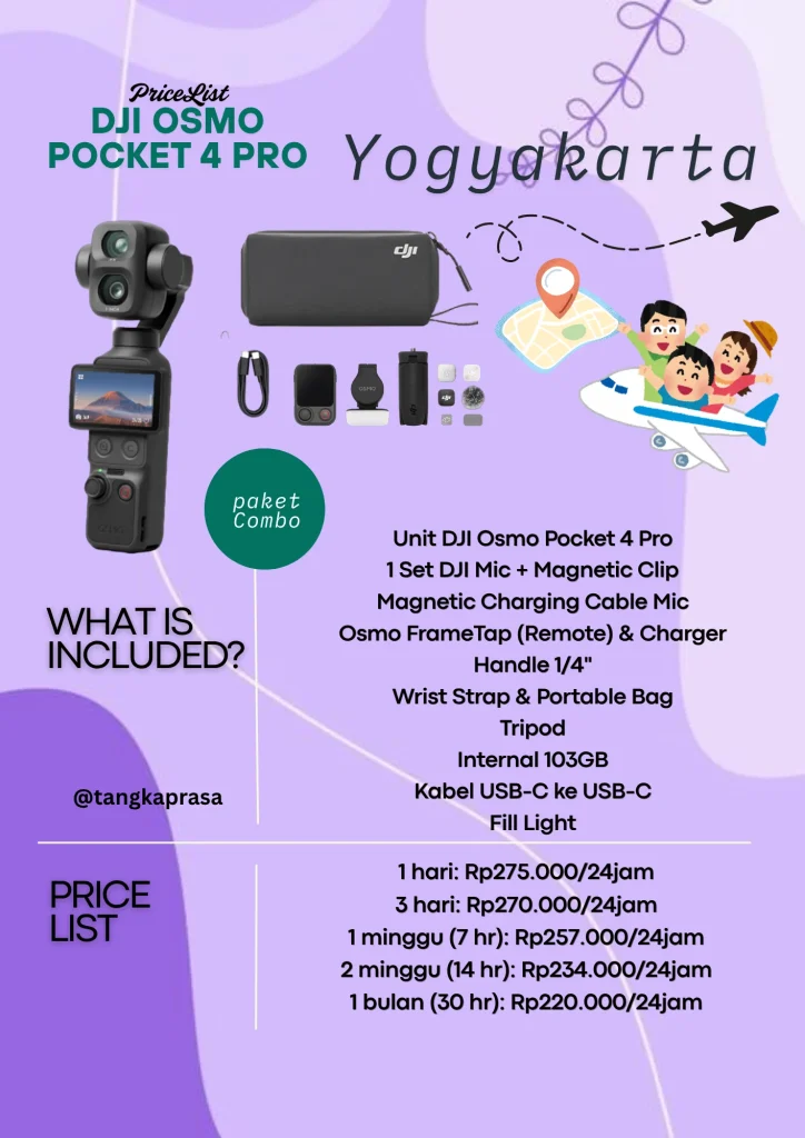 Sewa DJI Osmo Pocket 4 Pro Jogja paket Combo